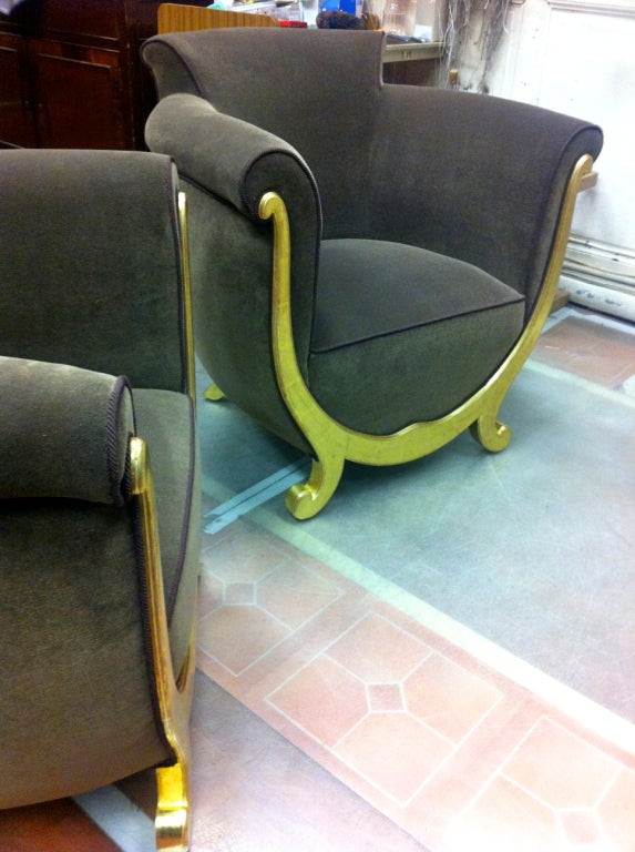 Maurice Dufrène Gold Leaf Wood Pair of Chairs For Sale 4