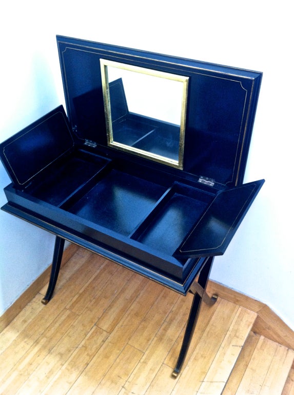 Maurice Hirsch Signed Gold Leaf and Black Varnish Vanity 1