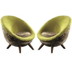 Jean Royere Rare Pair Of Big "oeuf" With Ethnic And Velvet Decor