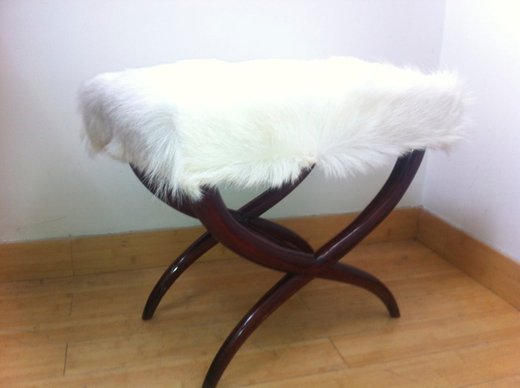 Jean Royere Goat Hair X-Shaped Stool For Sale 4