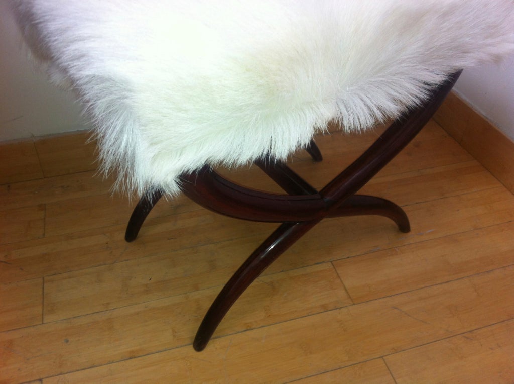 French Jean Royere Goat Hair X-Shaped Stool For Sale