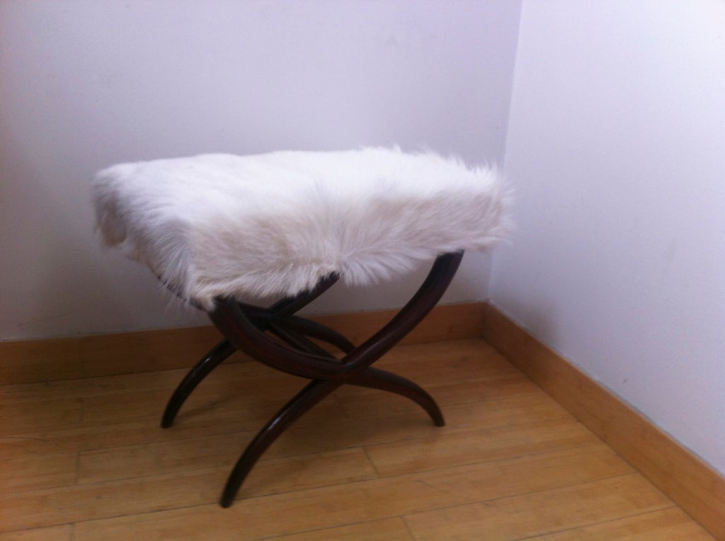 Mid-20th Century Jean Royere Goat Hair X-Shaped Stool For Sale