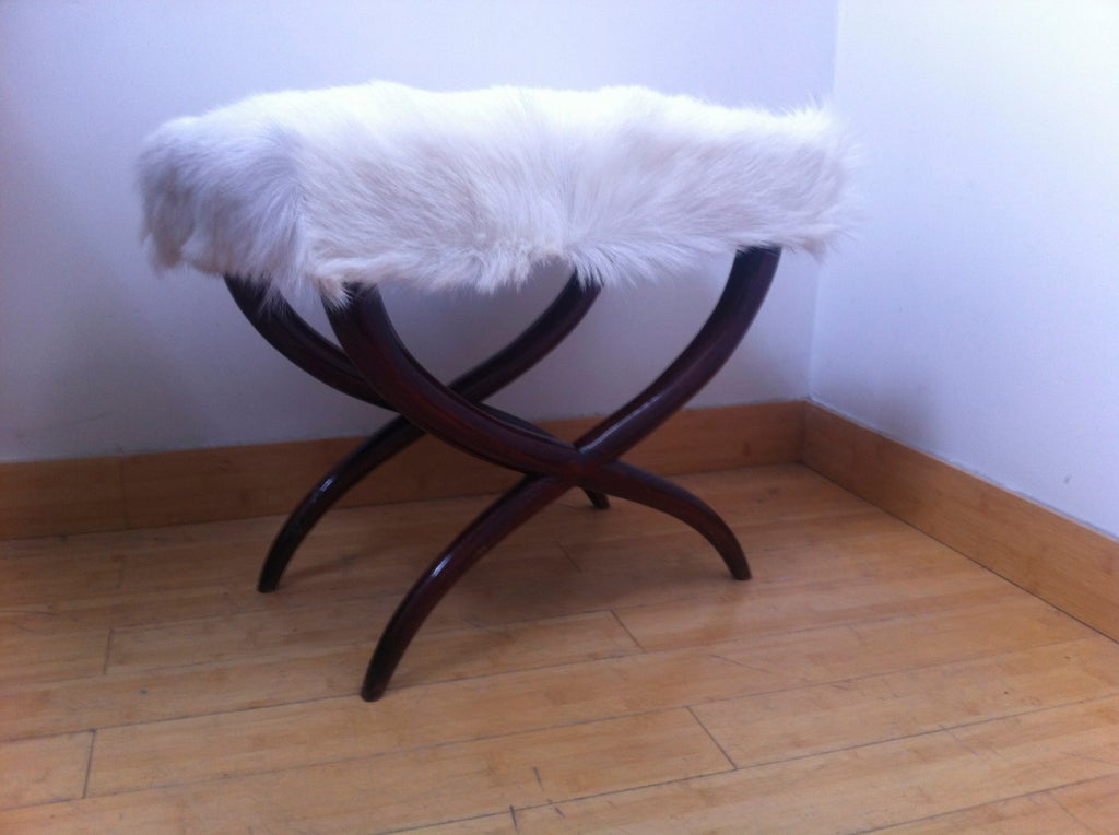 Jean Royere Goat Hair X-Shaped Stool For Sale 1
