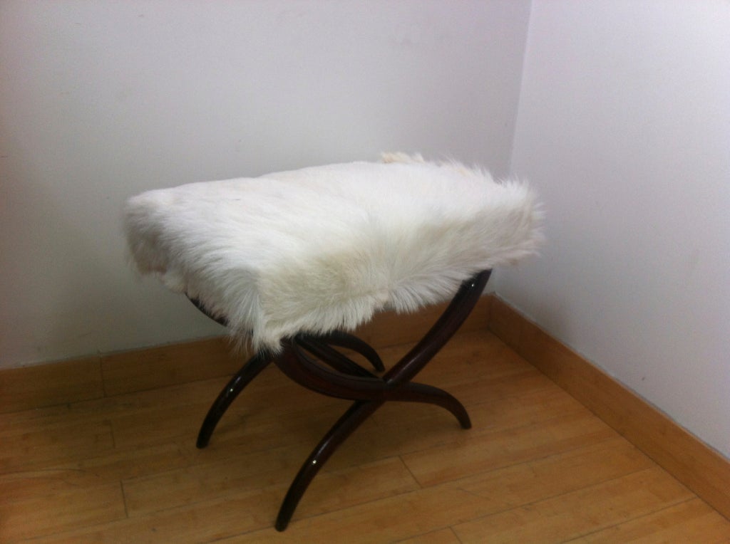 Jean Royere Goat Hair X-Shaped Stool For Sale 2