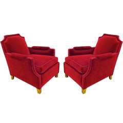 Paire de chaises de la Maison Jansen des années 1940 en velours rouge et pieds en feuille d'or