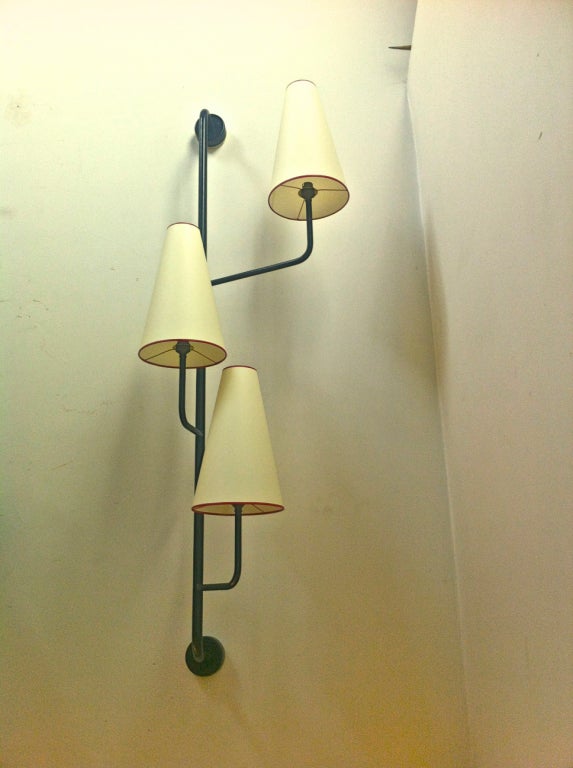 Jean Royere 3 Lights Black Painted Metal Wall Sconce at 1stdibs