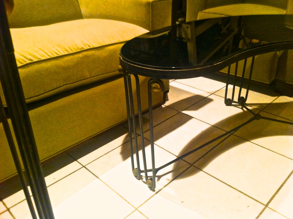 French Jean Royère Rare Boomerang Coffee Table in Black Wrought Iron For Sale
