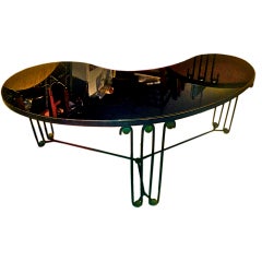 Jean Royère Rare Boomerang Coffee Table in Black Wrought Iron