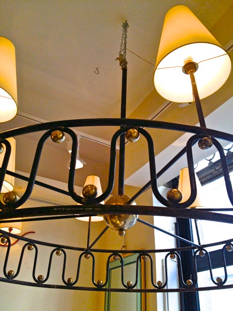 JEAN ROYERE rarest huge model serpentin 6 lights chandelier in black painted wrought iron and brass balls