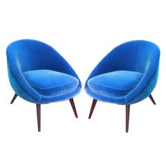 style of JEAN ROYERE pair of egg chairs newly covered in mohair