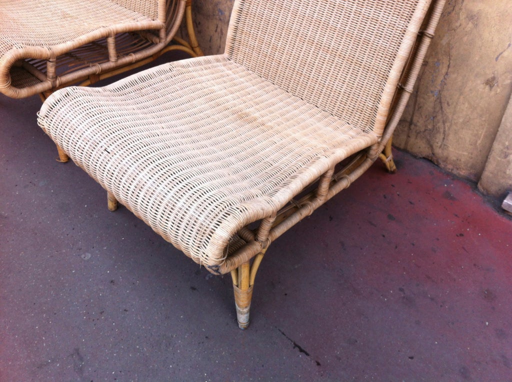 French Abraham and Rol Very Rare Pair of Rattan Slipper Chairs For Sale