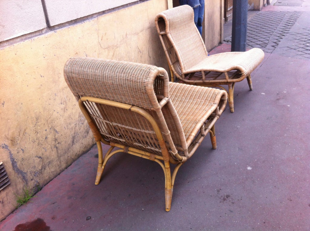 Abraham and Rol Very Rare Pair of Rattan Slipper Chairs For Sale 1