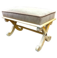 Andre Arbus Cerused Oak and Gold Leaf Bench, Newly Covered