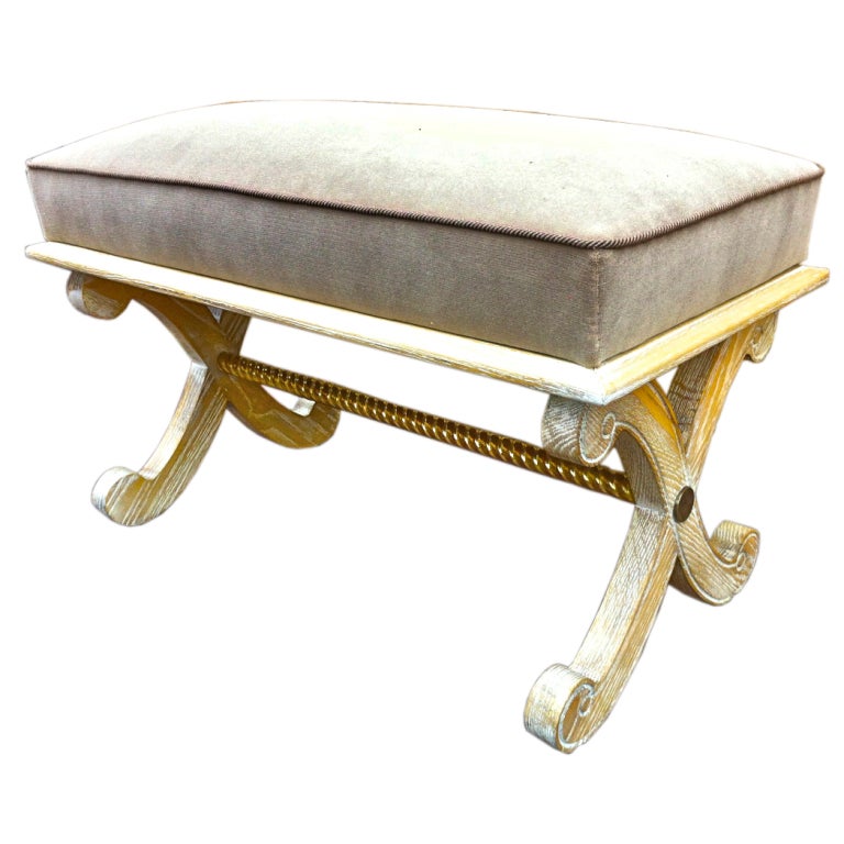 Andre Arbus Cerused Oak and Gold Leaf Bench, Newly Covered For Sale