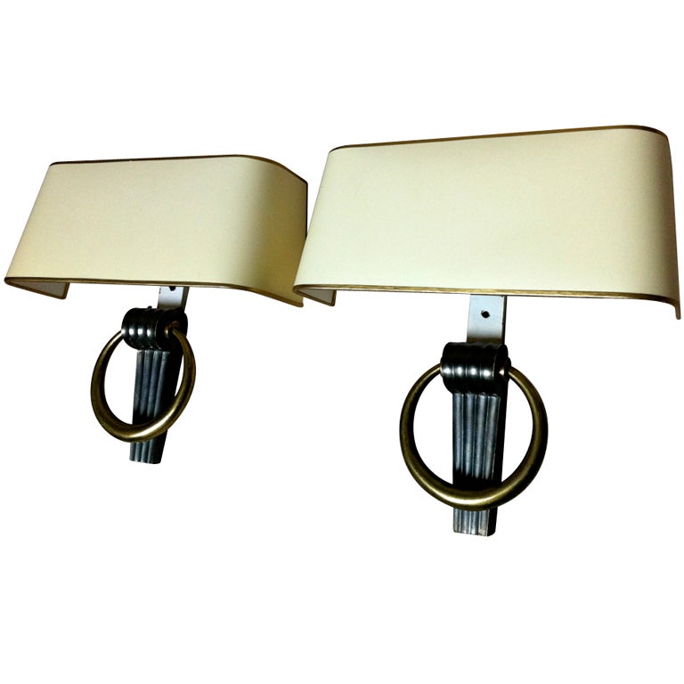 Jean Pascaud Gold Bronze Neoclassic Pair of Sconces For Sale