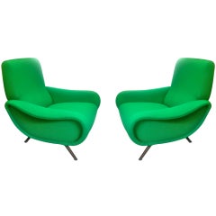 Zanuso Vintage Pair Lady Chairs newly Reupholstered In Green