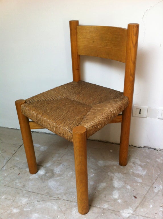 Charlotte Perriand Set of Four Wood and Rush Seat Chairs 5