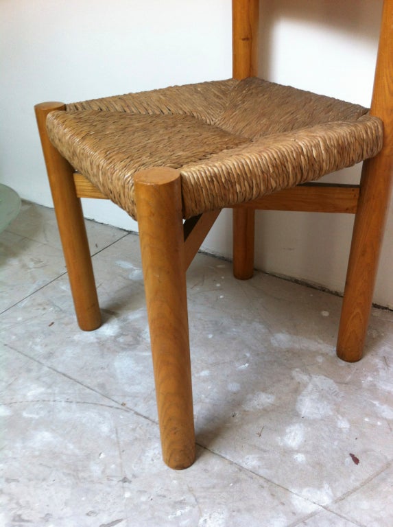 Charlotte Perriand Set of Four Wood and Rush Seat Chairs In Good Condition In Paris, ile de france