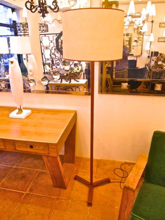 Jacques Adnet Hand-Stitched Leather Pair of Standing Lamps In Good Condition For Sale In Paris, ile de france
