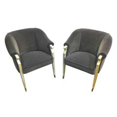 Andre Arbus pair of sycamore arm chairs with gold sabot