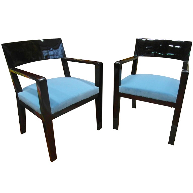 Jean Royère Chic Pair of Armchair Recovered in Blue Velvet For Sale