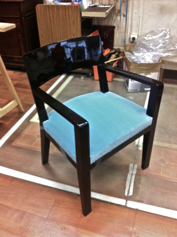 Jean Royère Chic Pair of Armchair Recovered in Blue Velvet For Sale 2
