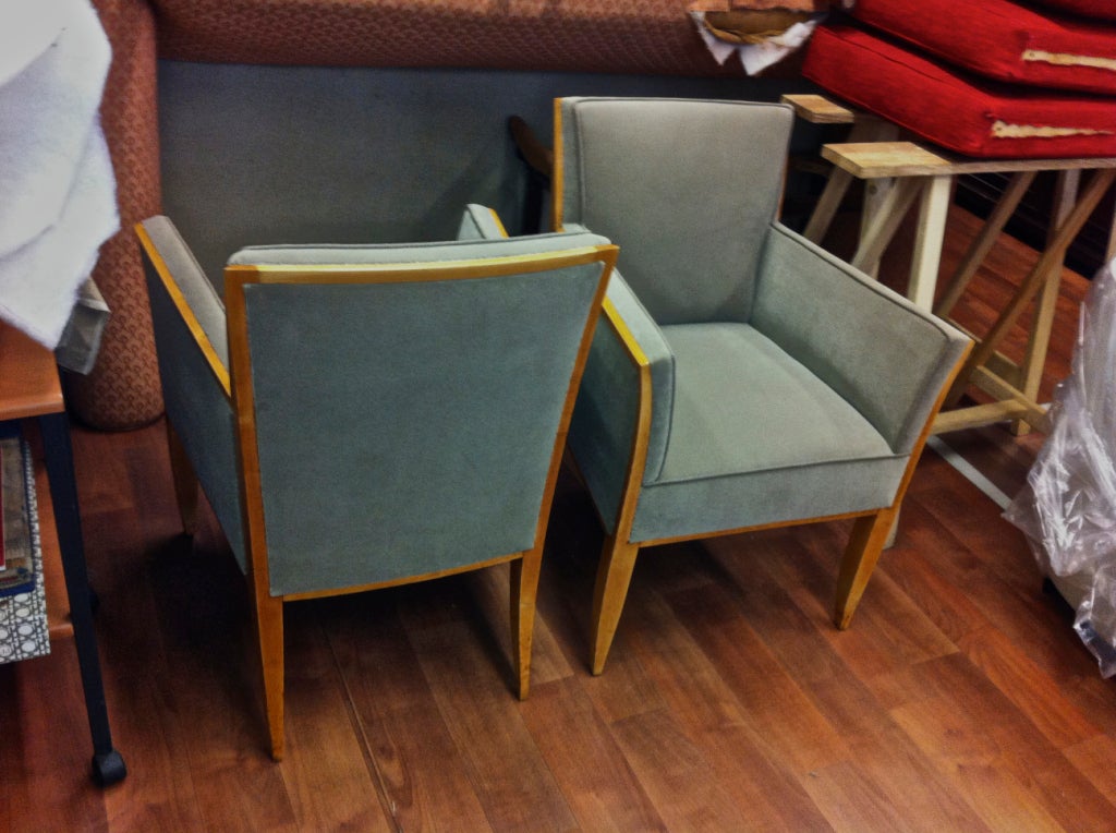 Dominique Pair of Armchairs in Sycamore Covered in Taupe Velvet For Sale 3
