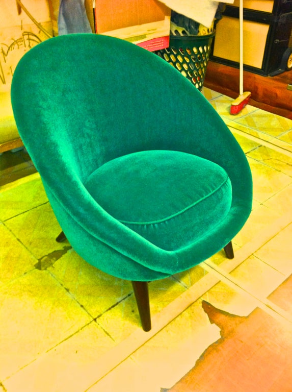 Pair of Egg Chairs in the Style of Jean Royère, Covered in Green Mohair 1