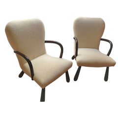 Martin Olsen Pair of Chairs Newly Recovered in Ecru Faux Fur