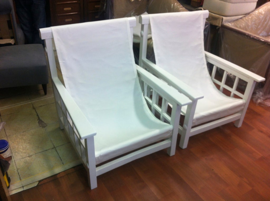 Mallet Stevens Pair of White Lounge Chairs