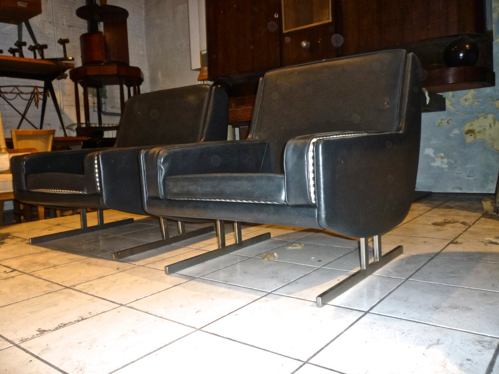 superb check and vynil reversible pair of lounge chairs For Sale 1