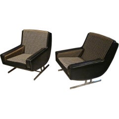 superb check and vynil reversible pair of lounge chairs