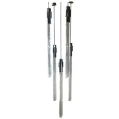 Rare 1970s Set Of 5 Pendant Lights In Chrome And Lucite Rare 1970s Set Of 5 Pendant Lights In Chrome And Lucite