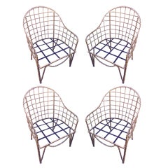 Rene Prou Exceptionnal Gold Leaf Wrought Iron Set Of 4 Chairs