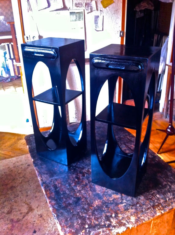 Austrian Refined Black Laquered Pair Of 2 Tier Sides Table
