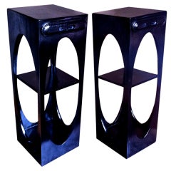 Austrian Refined Black Laquered Pair Of 2 Tier Sides Table