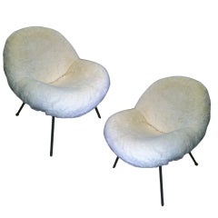 Vintage Fritz Neth Egg Chairs Reupholstered  In Teddy Bear Wool Material