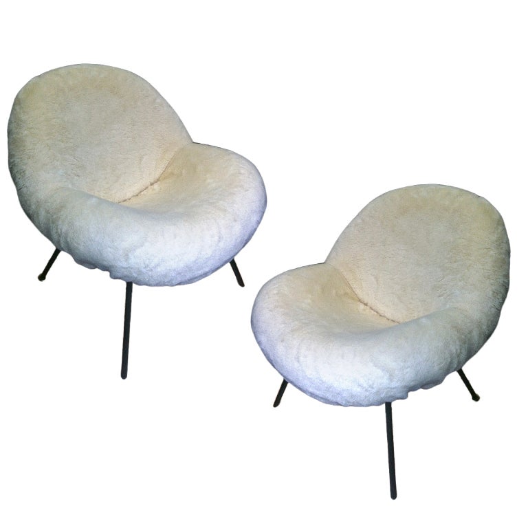 Fritz Neth Egg Chairs Reupholstered  In Teddy Bear Wool Material