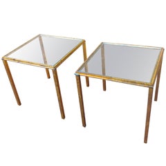 Roger Thibier Pair Of Low Coffee Table In Gold Leaf Wrought Iron