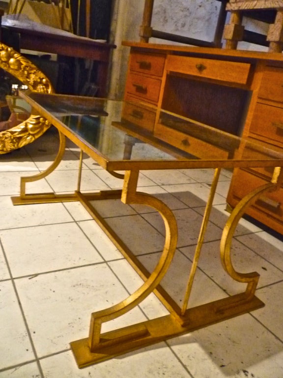 Marc Duplantier Neo Classic Gold Leaf Wrought Iron Coffee Table In Good Condition In Paris, ile de france