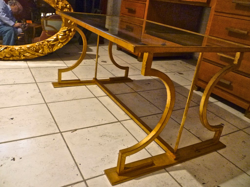 Mid-20th Century Marc Duplantier Neo Classic Gold Leaf Wrought Iron Coffee Table