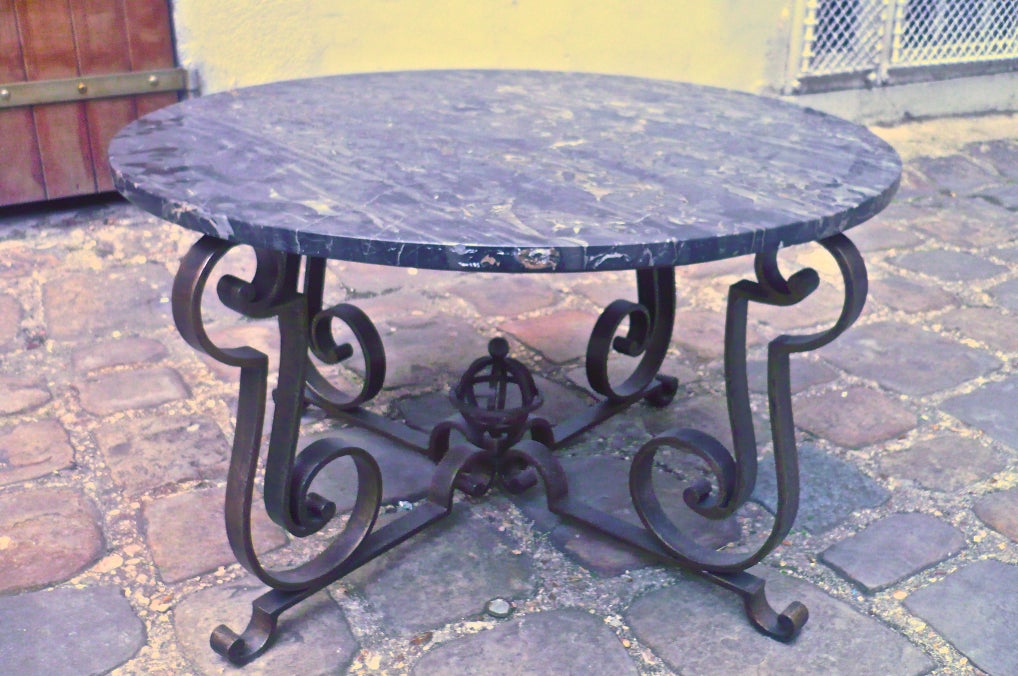 French Gilbert Poillerat Attributed Astrolable Coffee Table For Sale