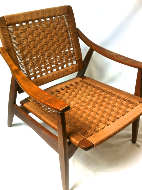 Superb Danish Pair Of Woven Rope Chairs With Reclining Back at 1stdibs