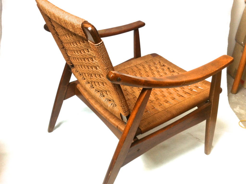 Superb Danish Pair Of Woven Rope Chairs With Reclining Back at 1stdibs