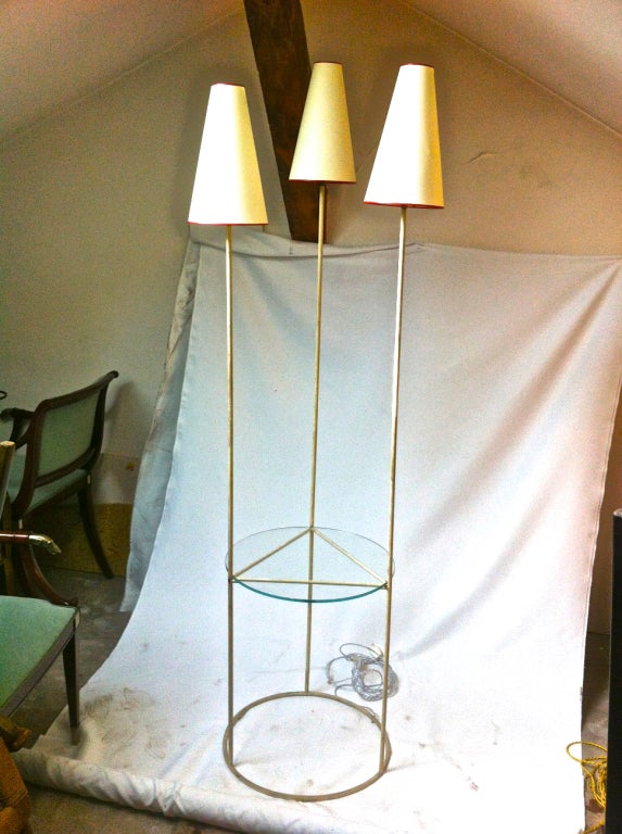 Unique rare 50s Henri Lancel for Robert Mathieu documented 3 lights floor lamp For Sale 1