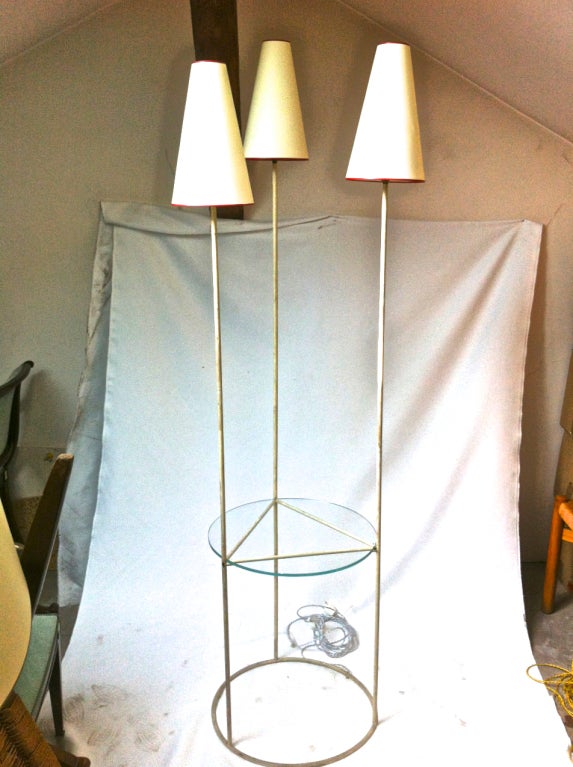 Unique rare 50s Henri Lancel for Robert Mathieu documented 3 lights floor lamp In Fair Condition For Sale In Paris, ile de france