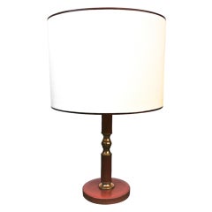 Jacques Adnet Red Leather and Brass Table Lamp