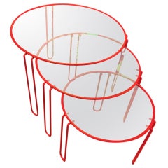 In The Style Of Jean Royere Witty 1950s Red Metal Nesting Tables