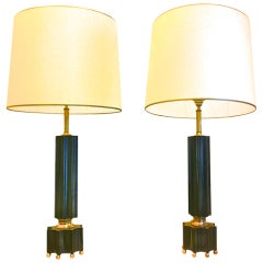 Maison Jansen  Neo Classic Pair Of Black Lacquered Table Lamps