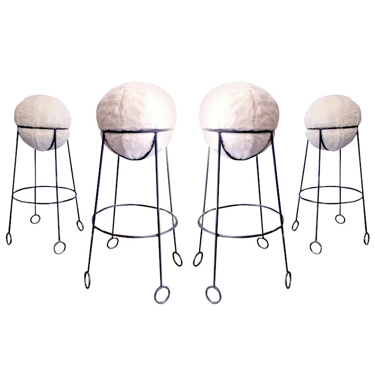 Jean Royère Rare Documented Set of Four Model "Yoyo" Bar Stools For Sale